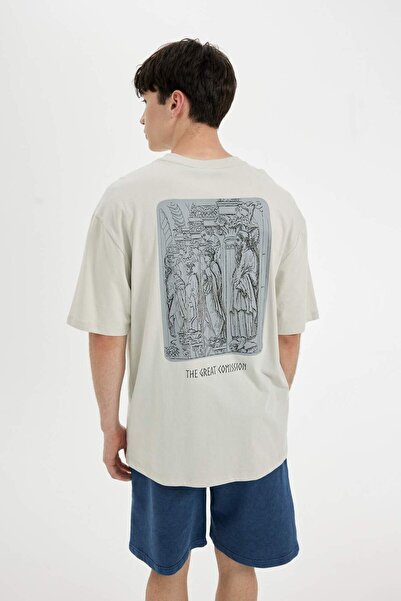 DeFacto Relax Fit Crew Neck Back Printed Short Sleeve 100% Cotton T-Shirt Y2070Az22Sm