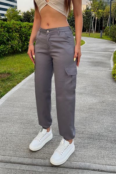 BİKELİFE Gray Cargo Pocket Gabardine Fabric Trousers