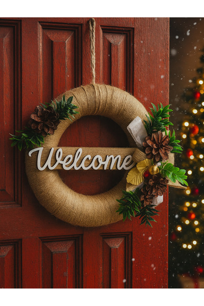 rosfloa rf Jute Model Hasır Kapı Süsü Çelengi 36 Cm