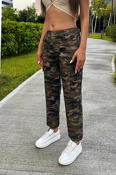 BİKELİFE High Waist Cargo Pocket - Camouflage Print Trousers