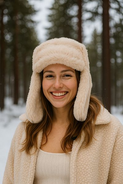 Luminos Butik Beige Winter Hat - with Earmuffs, Protection Against Cold, Presents Beret1127