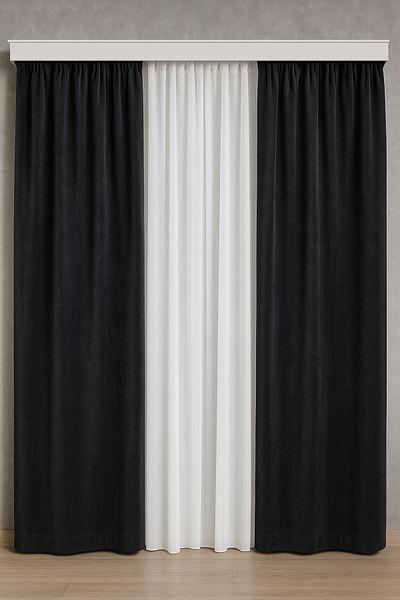 Miabella Home Modern Velvet Textured Extrafor Drawstring Background Curtain - Plain Stitched Single Wing