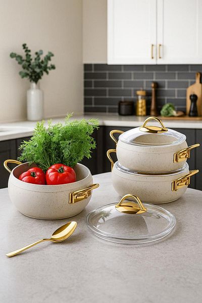 lavonni 6 Piece Granite Pot Set Cream (18-20-22 cm)
