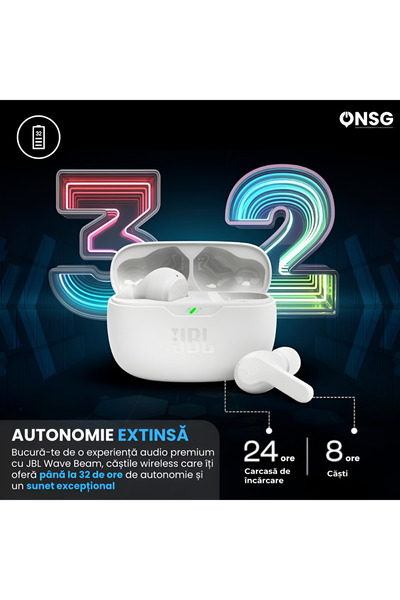 JBL Wave Beam Bluetooth Headphones, White