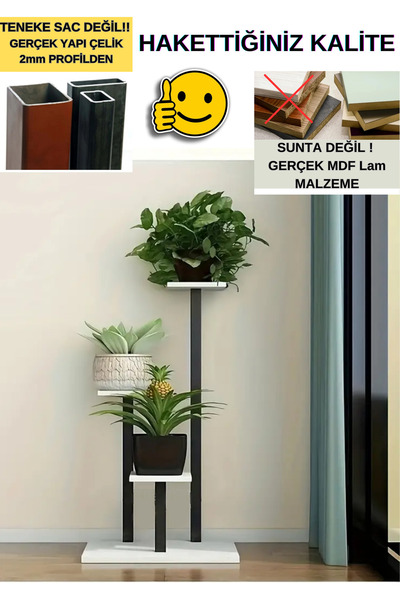 KL HOME Miami Modell-3 Katlı Metal Saksılık Çiçek Bitki Saksı Standı- Ev Salo...