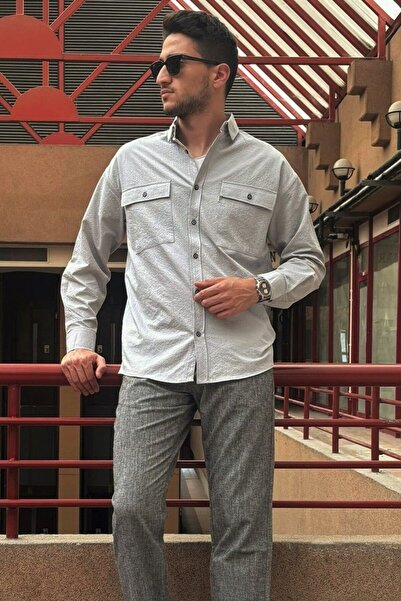 inpool Чоловіча сорочка прямого крою з фактурною тканиною та кишенями з клапанами 24INPG08