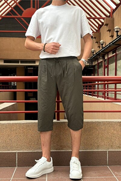 inpool Чоловічі шорти з тканини - з деталями з піле, прямий крій, шнурівка на талії, гофровані 24INP289