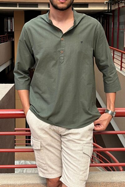 inpool Erkek, Regular fit, Hakim yaka, pamuklu, keten görünümlü gömlek 24INPG07