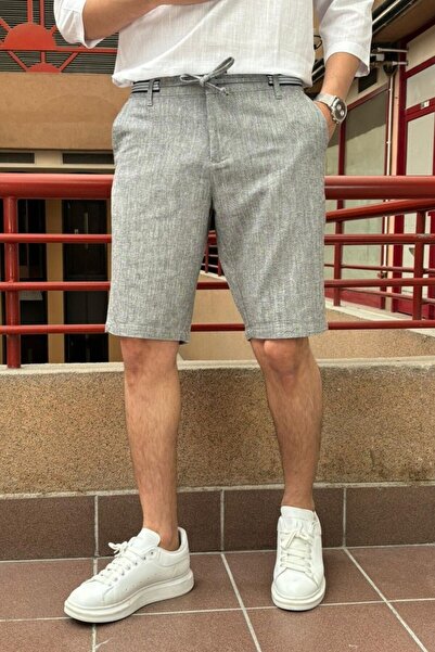 inpool Ανδρικό σορτς λινό με κανονική εφαρμογή - Δαντέλα στη μέση, Old Money Culture 167-1