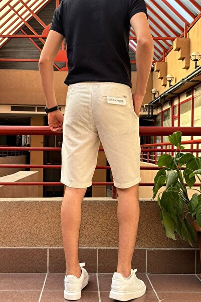 inpool Ανδρικό, δαντέλα στη μέση, λάστιχο, Παλιά χρήματα, Βαμβακερό, λινό υφαντό σορτς 24INP282