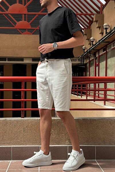 inpool Erkek, bel bağcıklı, regular fit, Old Money Culture, pamuklu, keten dokuma şort 24INP284