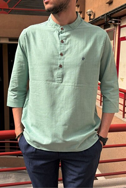 inpool Ανδρικό, κανονική εφαρμογή, γιακάς, βαμβακερό, λινό πουκάμισο 24INPG07