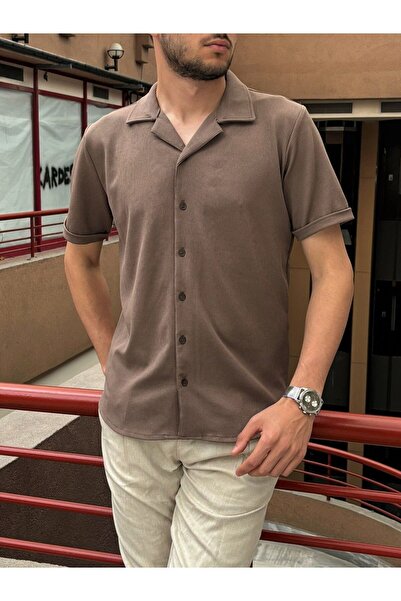 inpool Мъжка устойчива на бръчки кепър риза от култура на стари пари - отворена яка, къс ръкав - 24USEG02