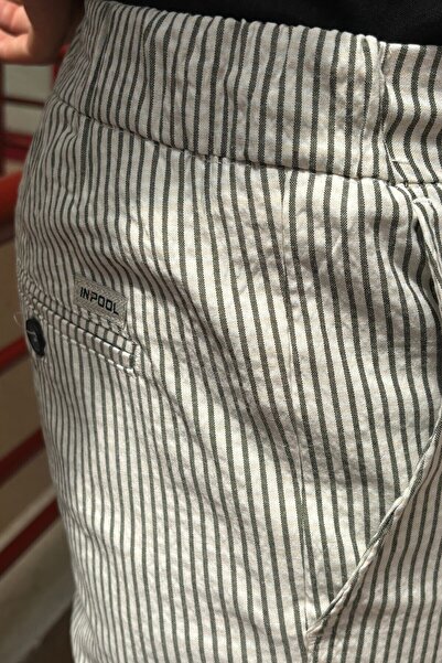 inpool Чоловічі шорти з смужками, гофрованою талією та еластичним поясом, прямий крій 215