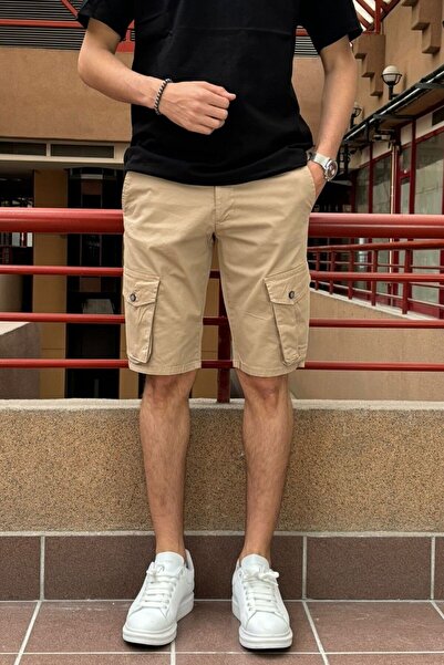 inpool Καλοκαιρινό ελαστικό βαμβακερό ανδρικό σορτς Gabardine - Cargo Pocket, 24ınp161