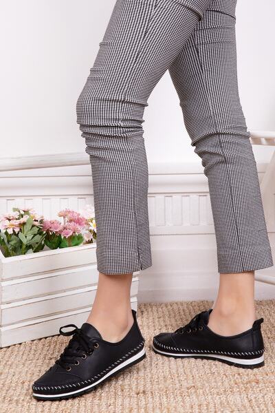 Deripabuc Genuine Leather Black Women's Leather Casual Shoes Dp16-0062