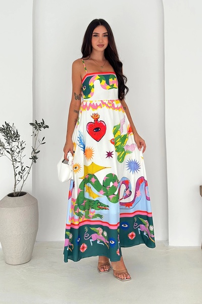 AsprinFashion Imported Crepe Fabric Square Collar Dress Patterned