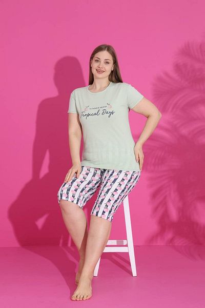 Emir Store Large Size Women's Pajama Set with Short Sleeve Capri. Xl,2Xl,3Xl Battal Size. # Bigsize Casual Cut