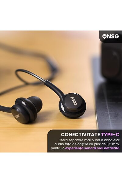 Samsung Căști USB-C Eo-ic100, sunet Akg, difuzoare cu două căi, microfon, negru