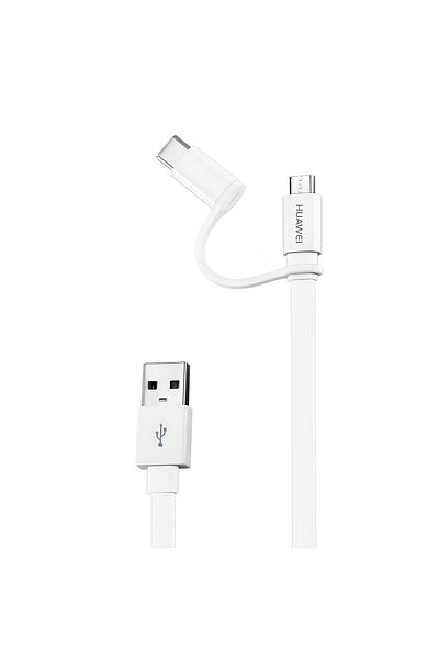 Huawei Micro Usb And Usb-c Cable, 1.5m, Fast Charging, Anti-tangle, White