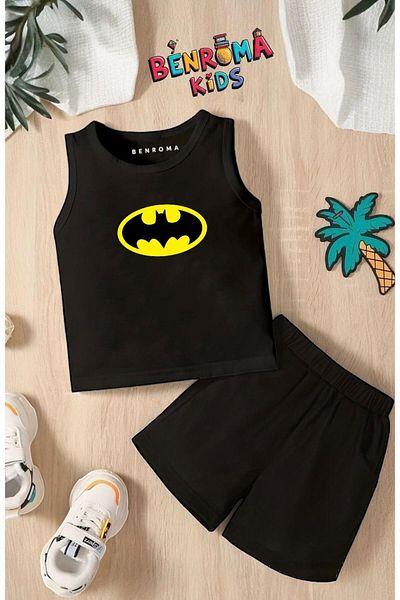BENROMA Cartoon Character Printed Shorts Tee Unisex Children's Set