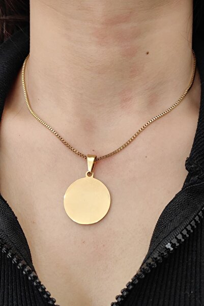 Chavin Yuvarlak Gold Madalyon Çelik Kadın Kolye eb36sr