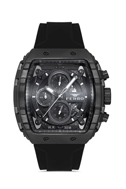 FERRO ساعة يد رجالية بسلك سيليكون أسود FM11001D-B