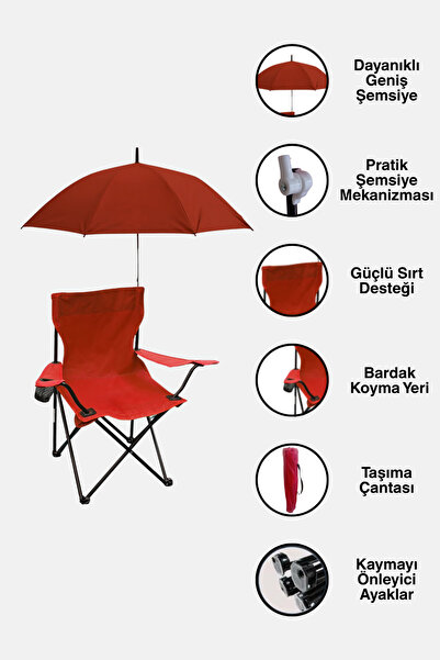 homenter Şemsiyeli Katlanabilir Kamp Sandalyesi – Taşınabilir Gölgelikli Kamp, Plaj Koltuğu