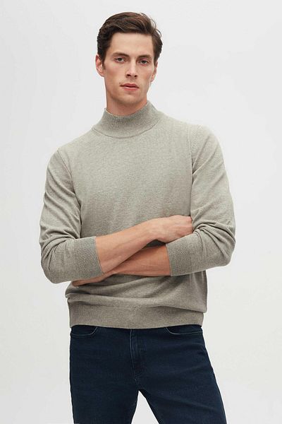D'S Damat Ds Groom Regular Fit Gray Cotton Blended Half Fisherman Knitwear Sweater