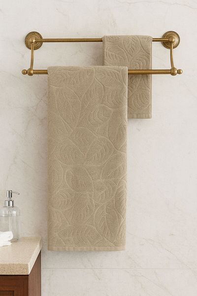 Violacasa 100% Cotton Jacquard Turkish Bath Set Battal Size 2 Piece Babylon Beige