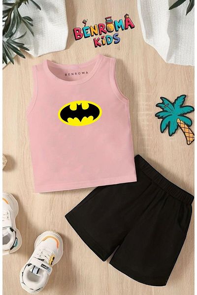 BENROMA Cartoon Character Printed Shorts Tee Unisex Children's Set