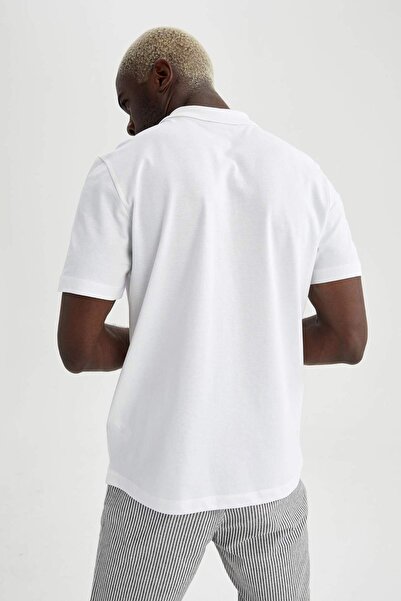 DeFacto Оверсайз-крій, поло-комір, базовий, короткий рукав, бавовняна флісова футболка M7726AZ21SP