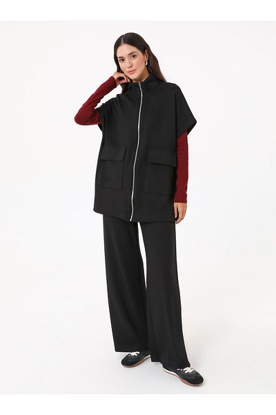Benin Soft Textured Pocket Detailed Vest & Trousers Set - Black - Benin