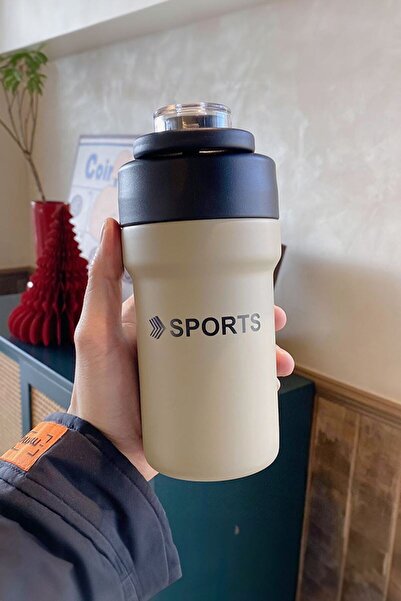 Weather Forecast 304 L Steel Cream 500 ml Double Drinking Thermos Coffee Water Bottle Flask with Straw Cin482By