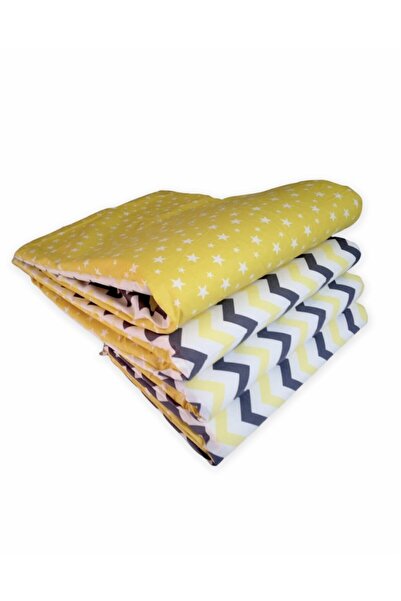 Bebek Özel Bebek Çocuk Beşik Kenar Koruma 50x90 Anne Yanı (4 PARÇA) Sarı Siya...