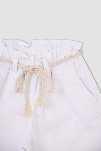 DeFacto Pantaloni de blugi albi pentru fete, cu șnur de paie, T3215A621SP