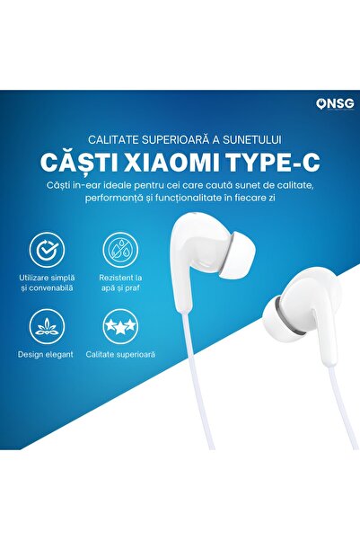 Xiaomi Type-c Headphones, Powerful Sound, Hd Microphone, Usb-c, Durable, White