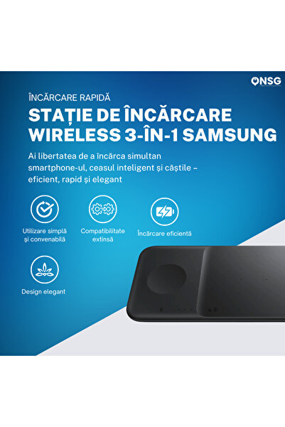 Samsung Wireless Charger Base Trio 3 In 1 , Phone, Smartwatch, Headphones, Galaxy Watch Buds, Black