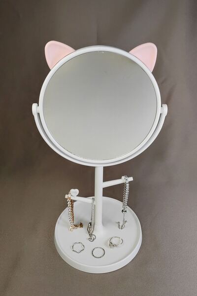 Chavin Büyük Masa üstü Beyaz Kedi Tasarım Plastik Takı Stand Masa Aynası cin498by
