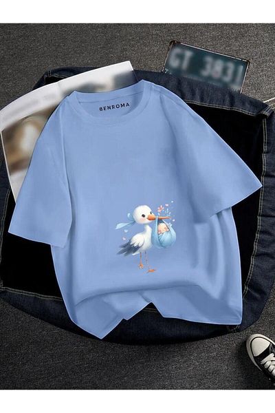 BENROMA Pregnant Blue Stork Printed T-Shirt