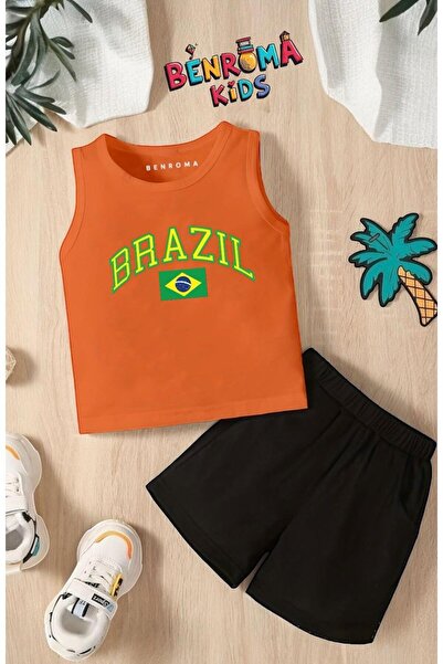 BENROMA Brazil Printed Shorts Tee Unisex Children's Set
