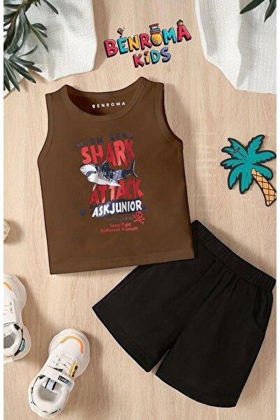 BENROMA Shark Attack Shark Printed Shorts Tee Unisex Children's Set