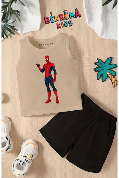 BENROMA Cartoon Character Printed Shorts Tee Unisex Children's Set