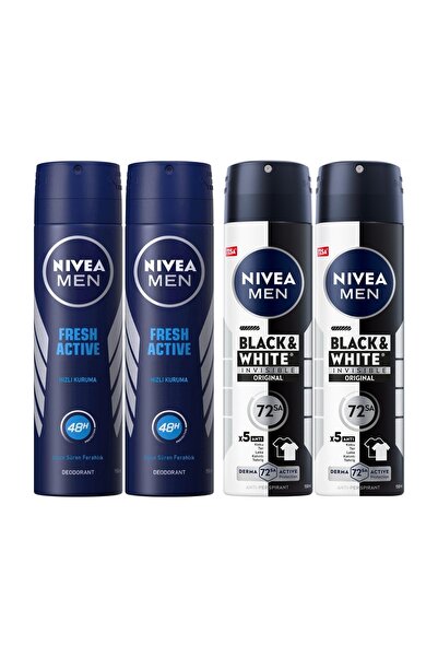 NIVEA Fresh Active Erkek Sprey Deodorant 150 ml X 2 Adet-ınvisible Black&whit...