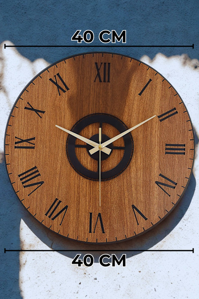 EETC Ev Hediyesi Modern Dekoratif Ahşap Duvar Saati Ceviz Rengi Gold Detaylı - Sessiz Mekanizma - (40 CM)