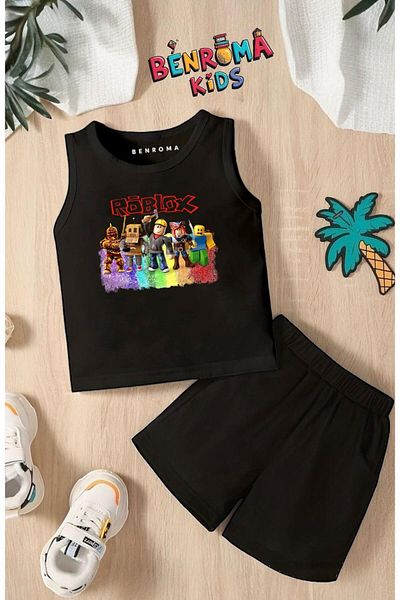 BENROMA Cartoon Character Printed Shorts Tee Unisex Children's Set