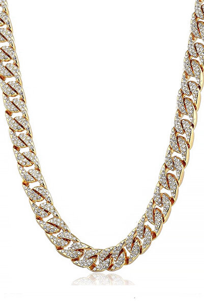 Chavin 13 Mm. Thick 60 Cm. Stoned Gold Alloy Men's Chain Ek21Sr