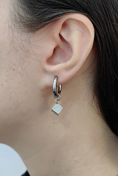 Chavin Gray Steel Dangle Dice Women Men Single Earring Et03By