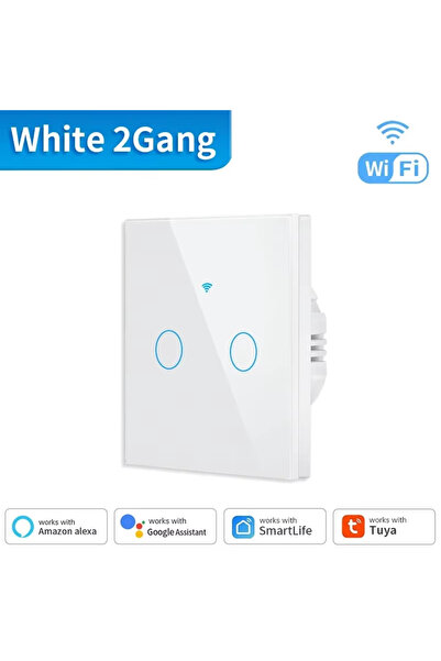 Choice مفتاح لوحة حائط زجاجي ذكي RF433 من Tuya أبيض ثنائي العصابة، يعمل بالات...