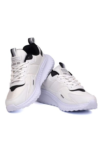 KAJILA Unisex White Black Lace-Up Flexible Lightweight Casual Sneaker Sports Shoes
